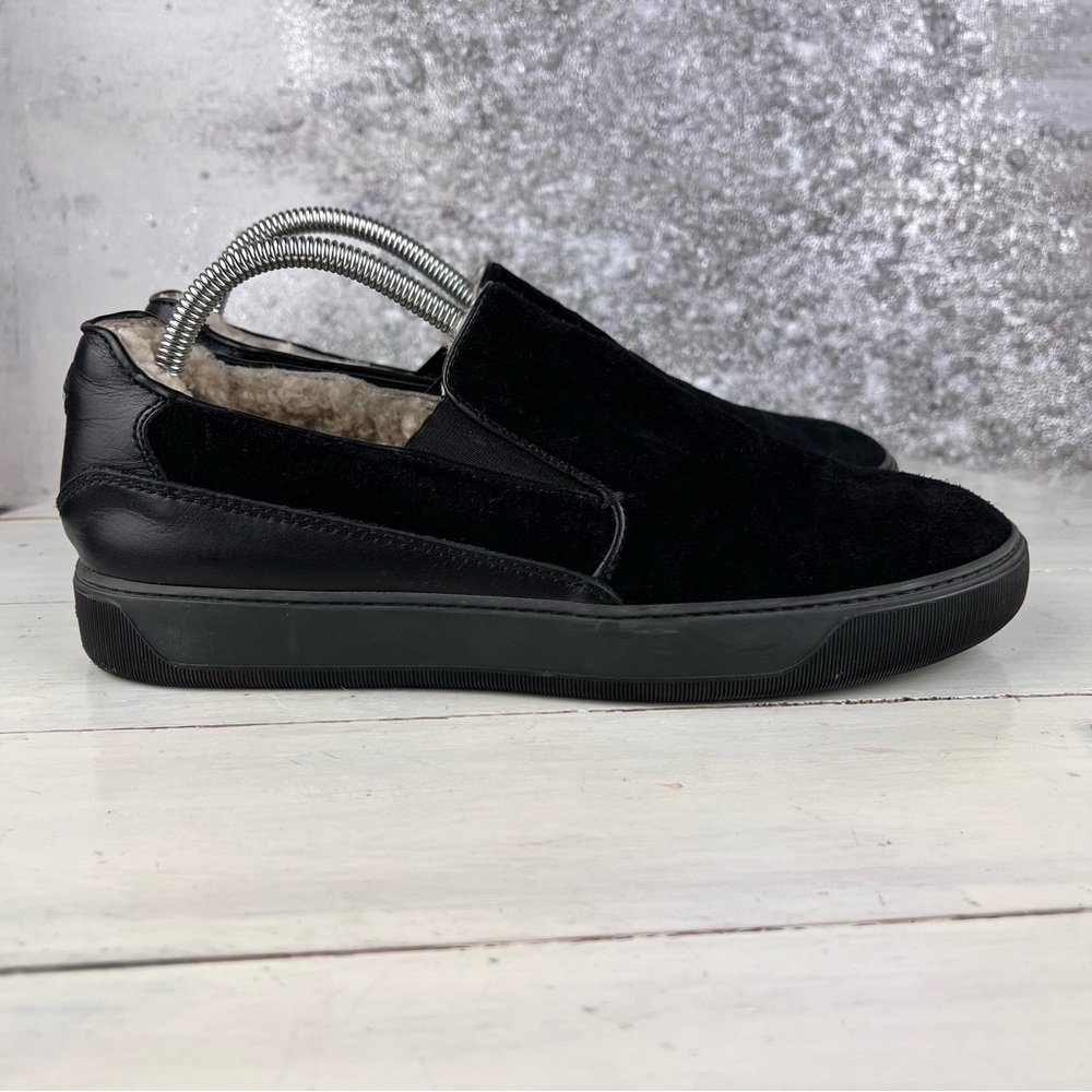 505bii Moncler black suede fur lined slip on men's size 8